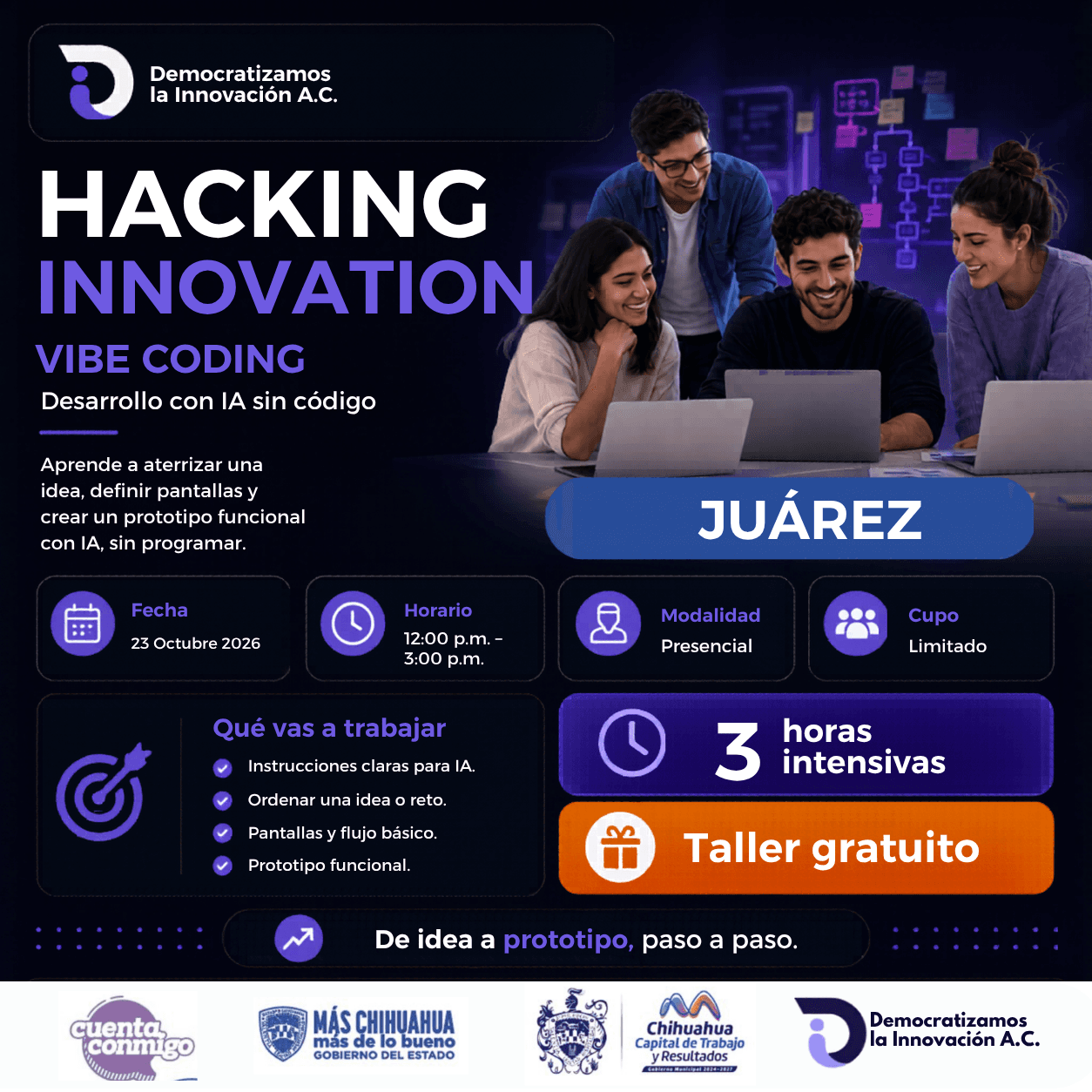 Flyer de HACKING INNOVATION: Vibe Coding | Generación de soluciones IA | Juarez